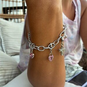 Swarovski Swan signed heart pink crystal silver tone bracelet.